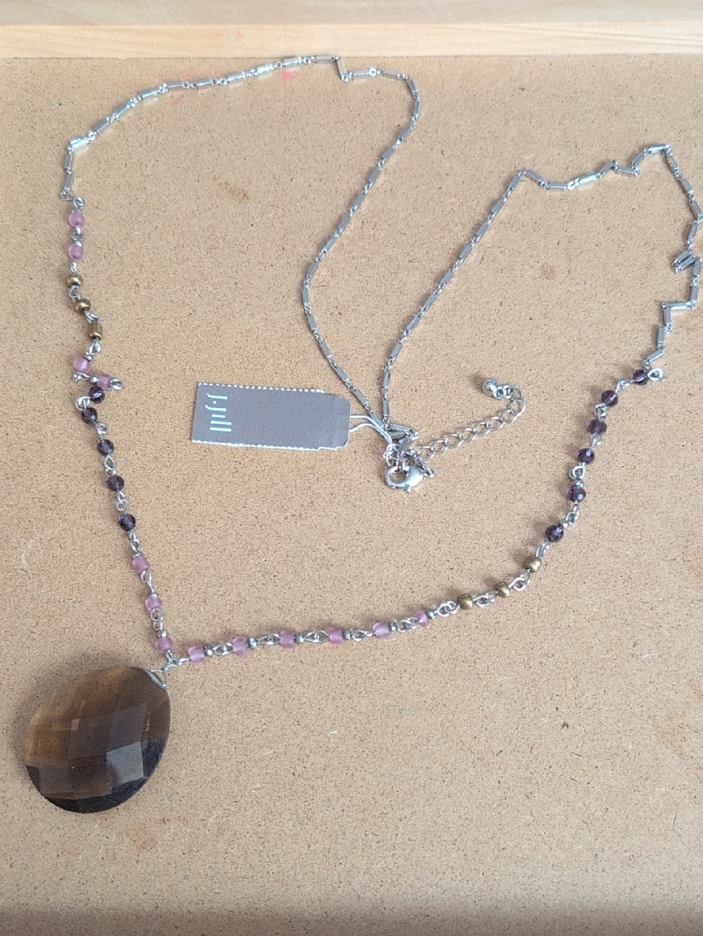 J. Jill Silver-Tone Necklace with Pink, Purple & Brown Faceted Pendant
